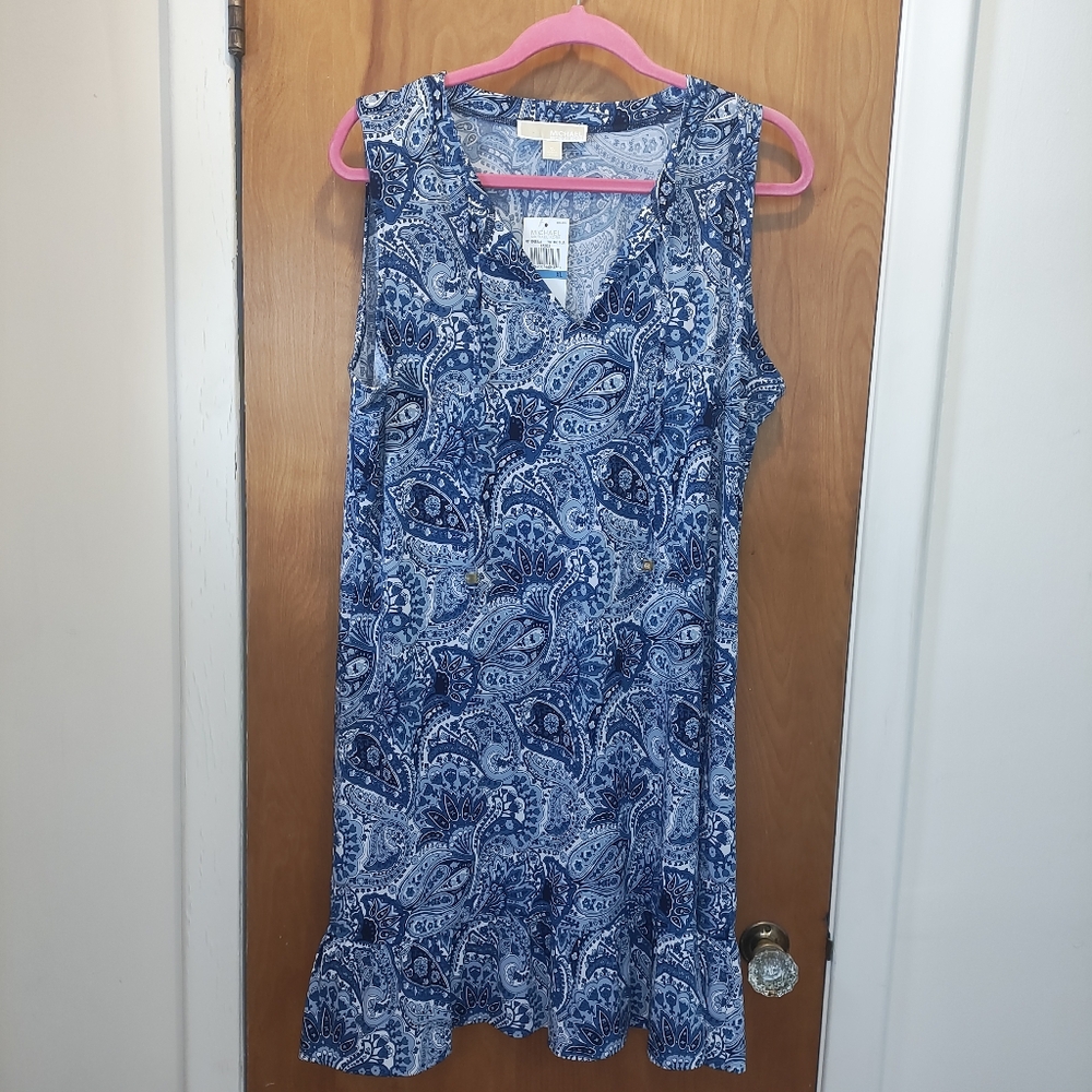 Michael Kors Vintage Blue Paisley Dress.  Above The Knee. Size XL